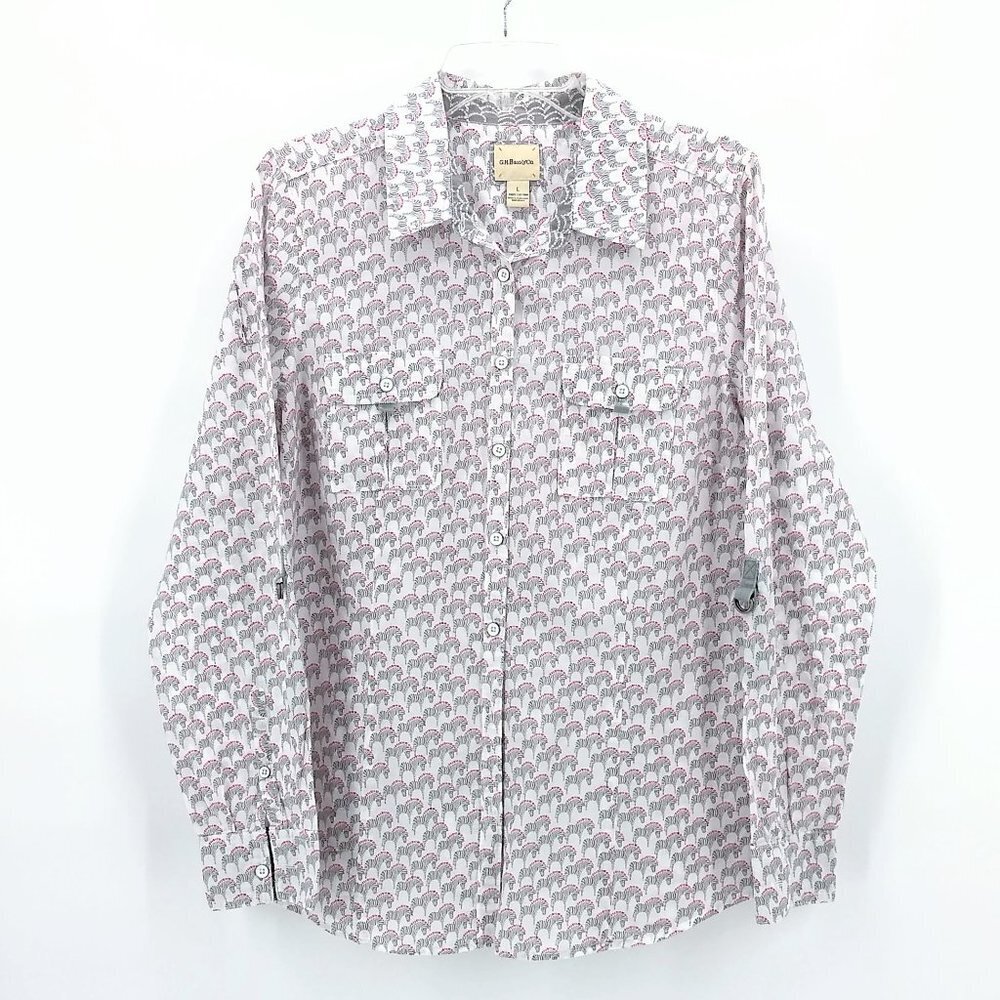 G.H. BASS Zebra Pink Mane Print Button Down Top L